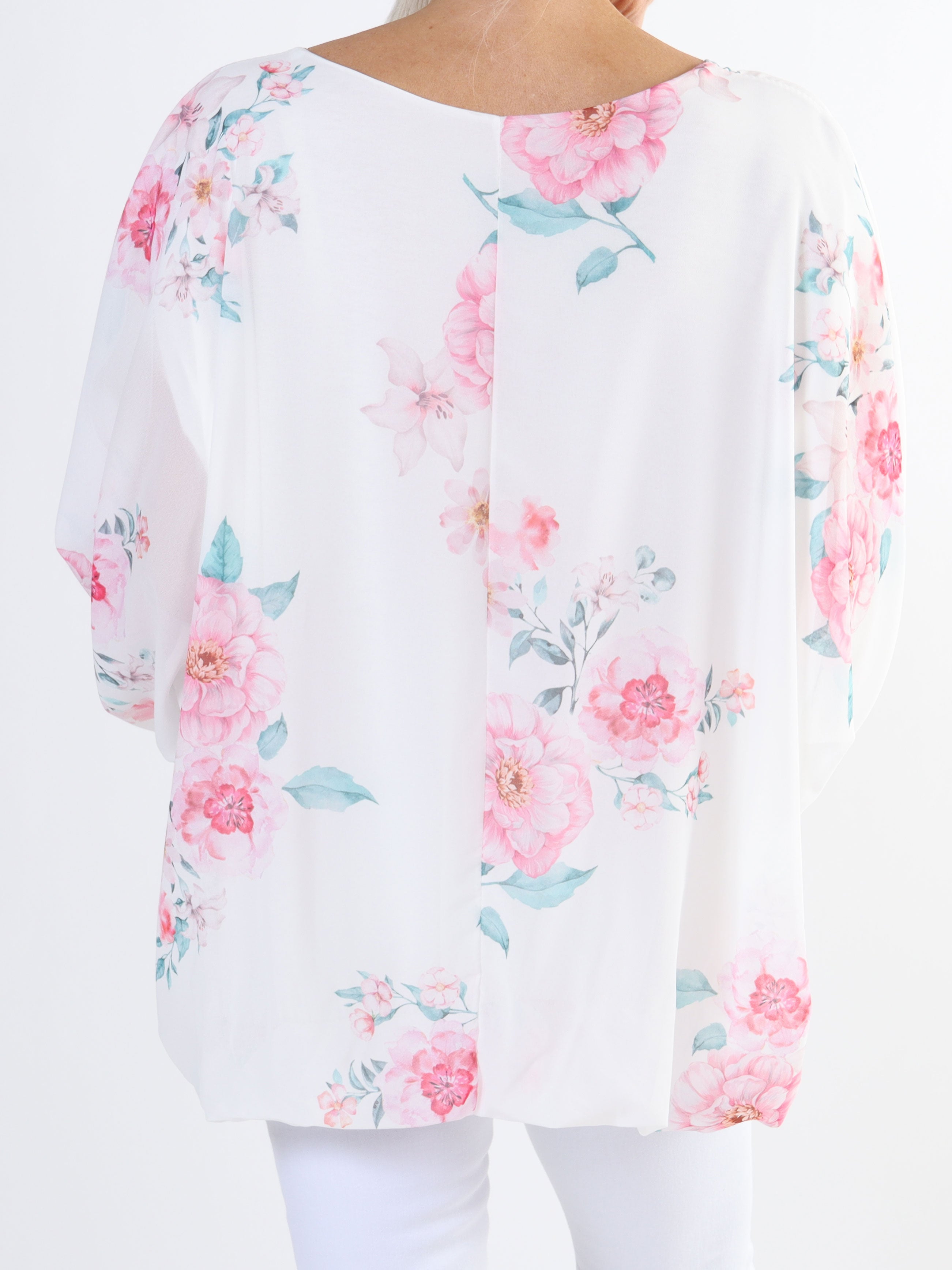 Destiny Rose - Plus size blus i chiffong med bondrosor